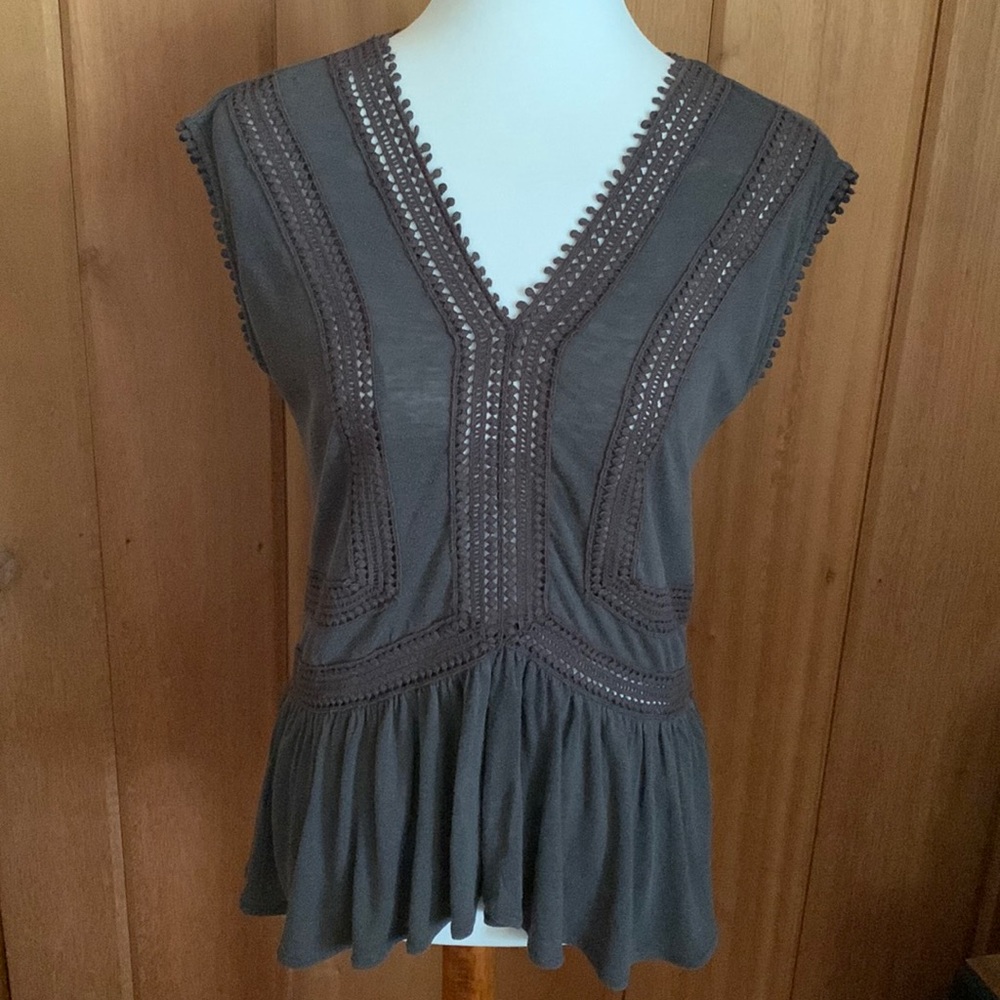 Ann Taylor LOFT Sleeveless Charcoal Gray Lace Tunic Top
